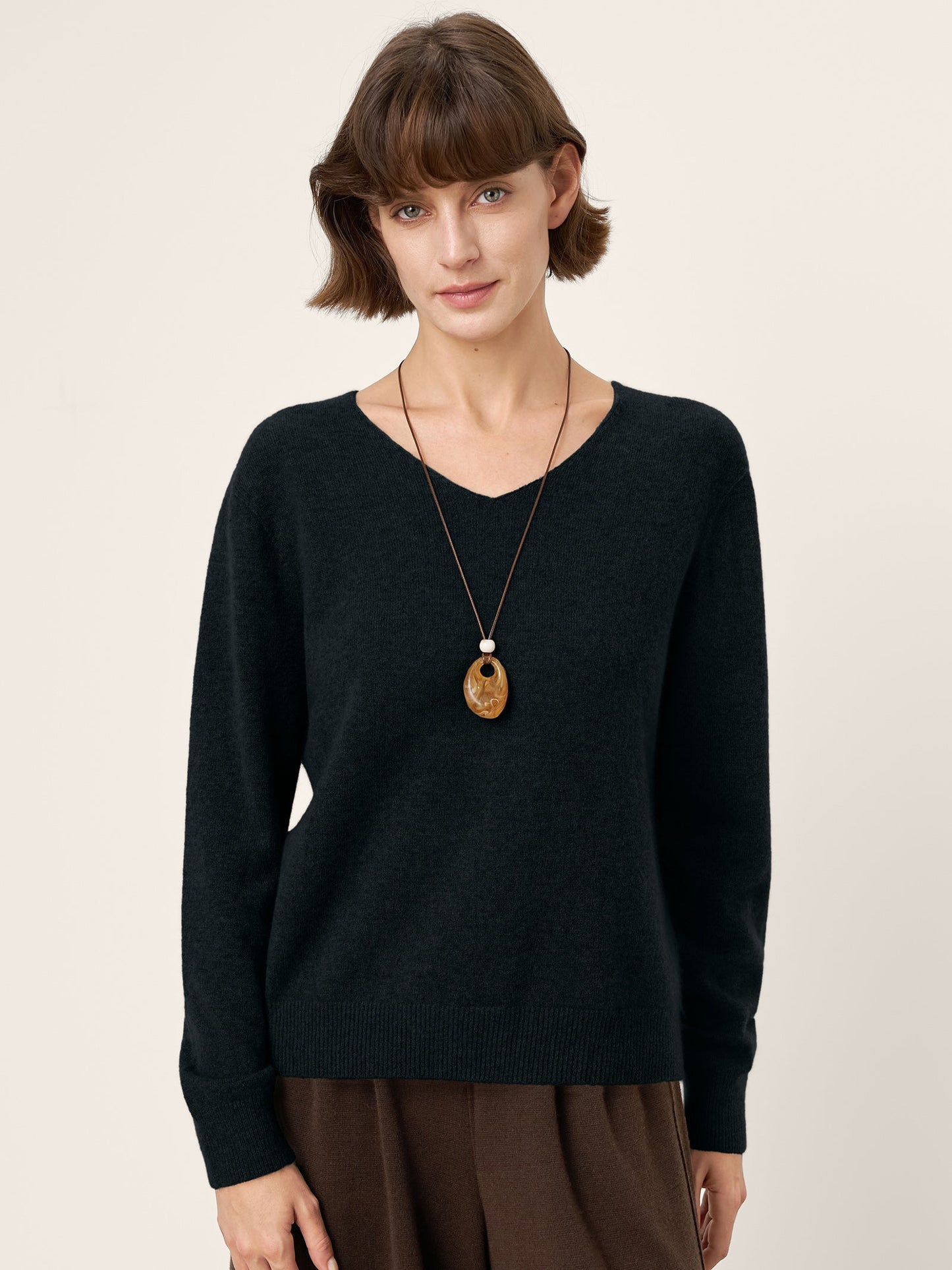 100% Mongolian Cashmere V-Neck Pullover Sweater PIPER