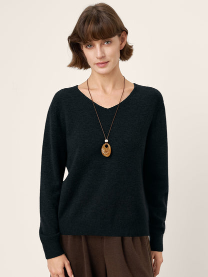 100% Mongolian Cashmere V-Neck Pullover Sweater PIPER