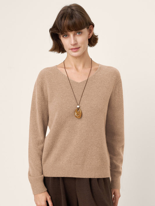 100% Mongolian Cashmere V-Neck Pullover Sweater PIPER