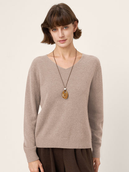 100% Mongolian Cashmere V-Neck Pullover Sweater PIPER