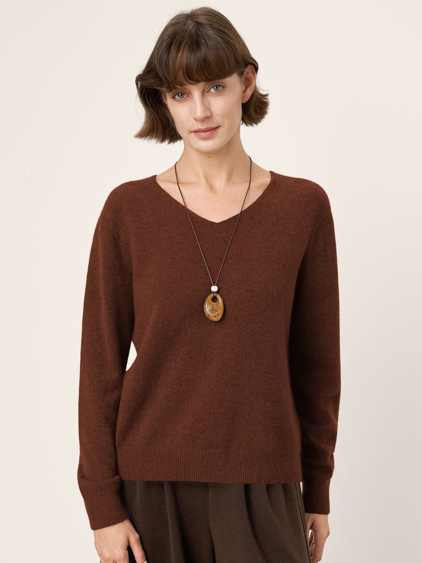 100% Mongolian Cashmere V-Neck Pullover Sweater PIPER