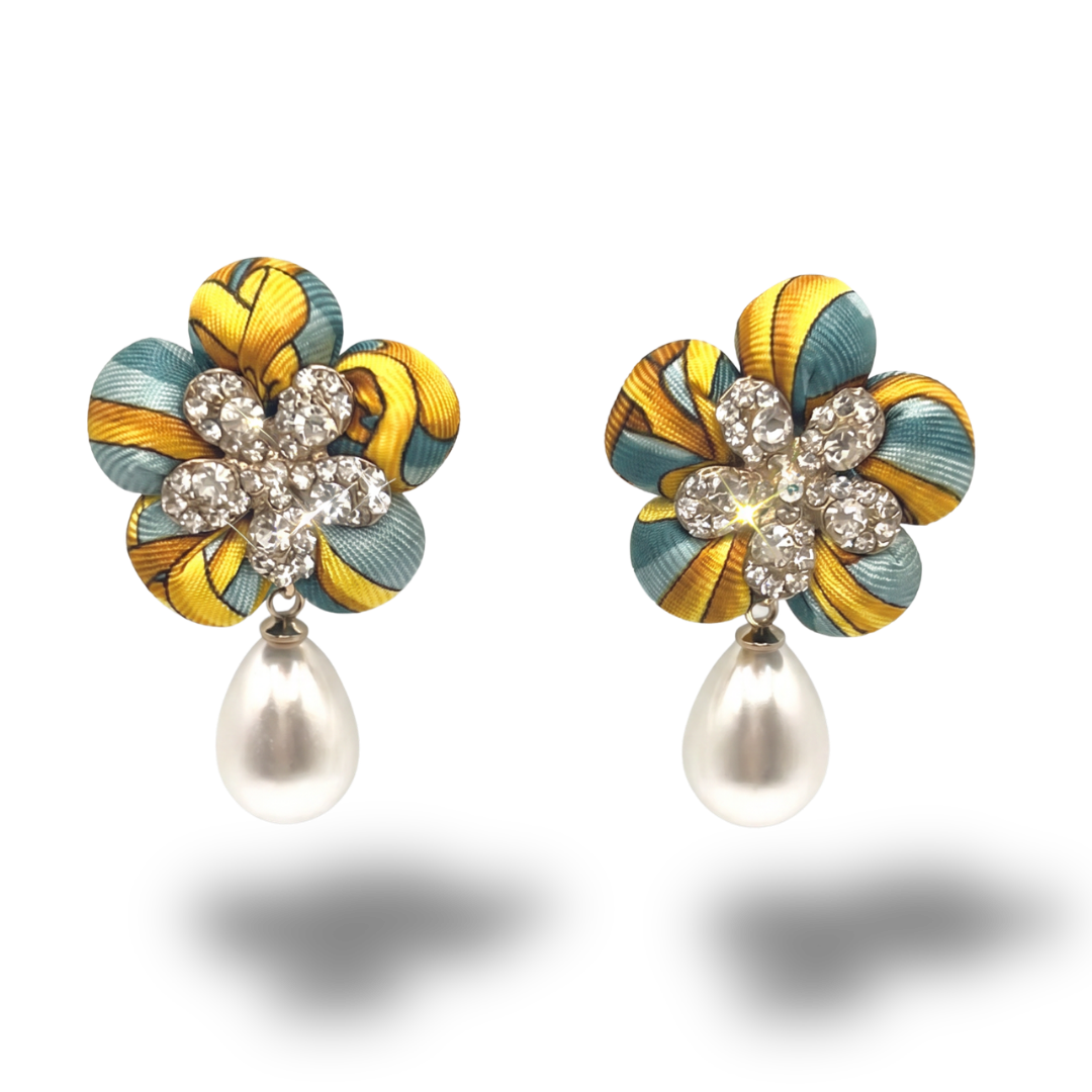 Equestrian Vintage Silk Necktie Drop Earrings