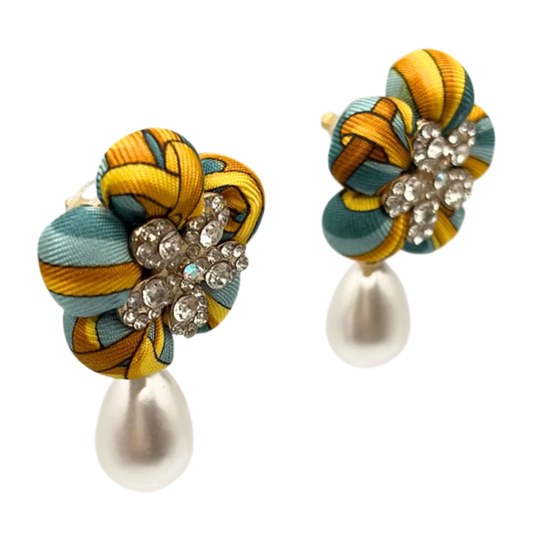 Equestrian Vintage Silk Necktie Drop Earrings