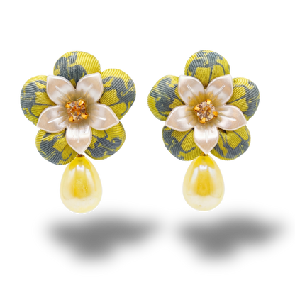 Equestrian Flower Vintage Silk Necktie Drop Earrings