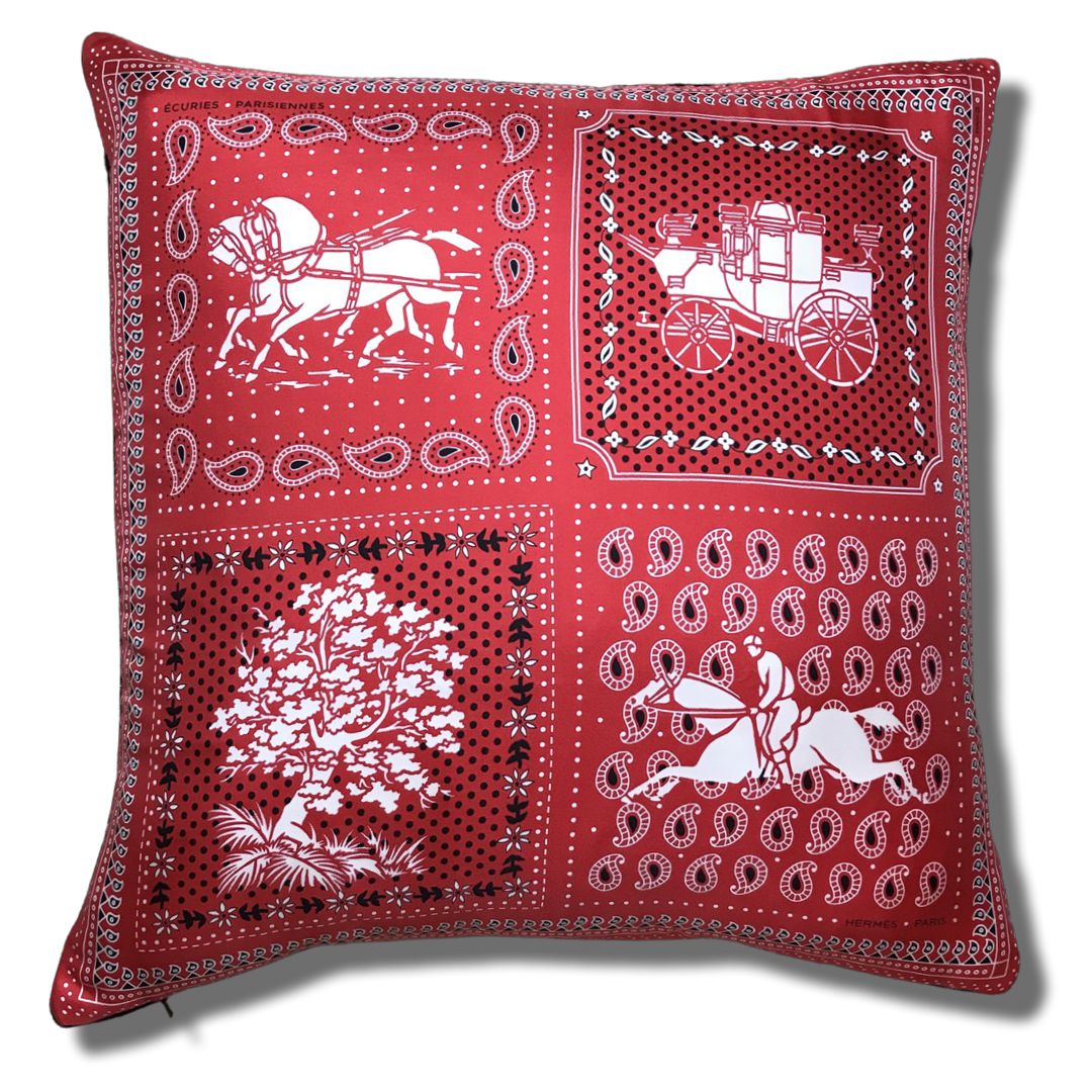 Ecuries Parisiennes Vintage Silk Scarf Pillow 22"