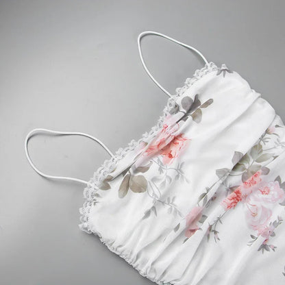 Elegant Flower Print Suspender Dress Women Fashion Off Shoulder Backless Midi Dresses