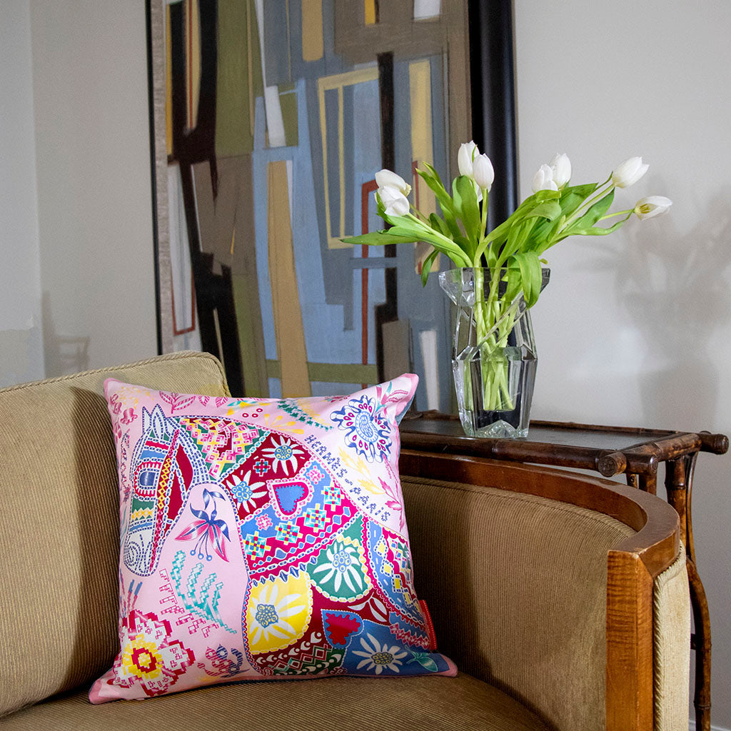 En Attendant Ulysse Vintage Silk Scarf Pillow 17"