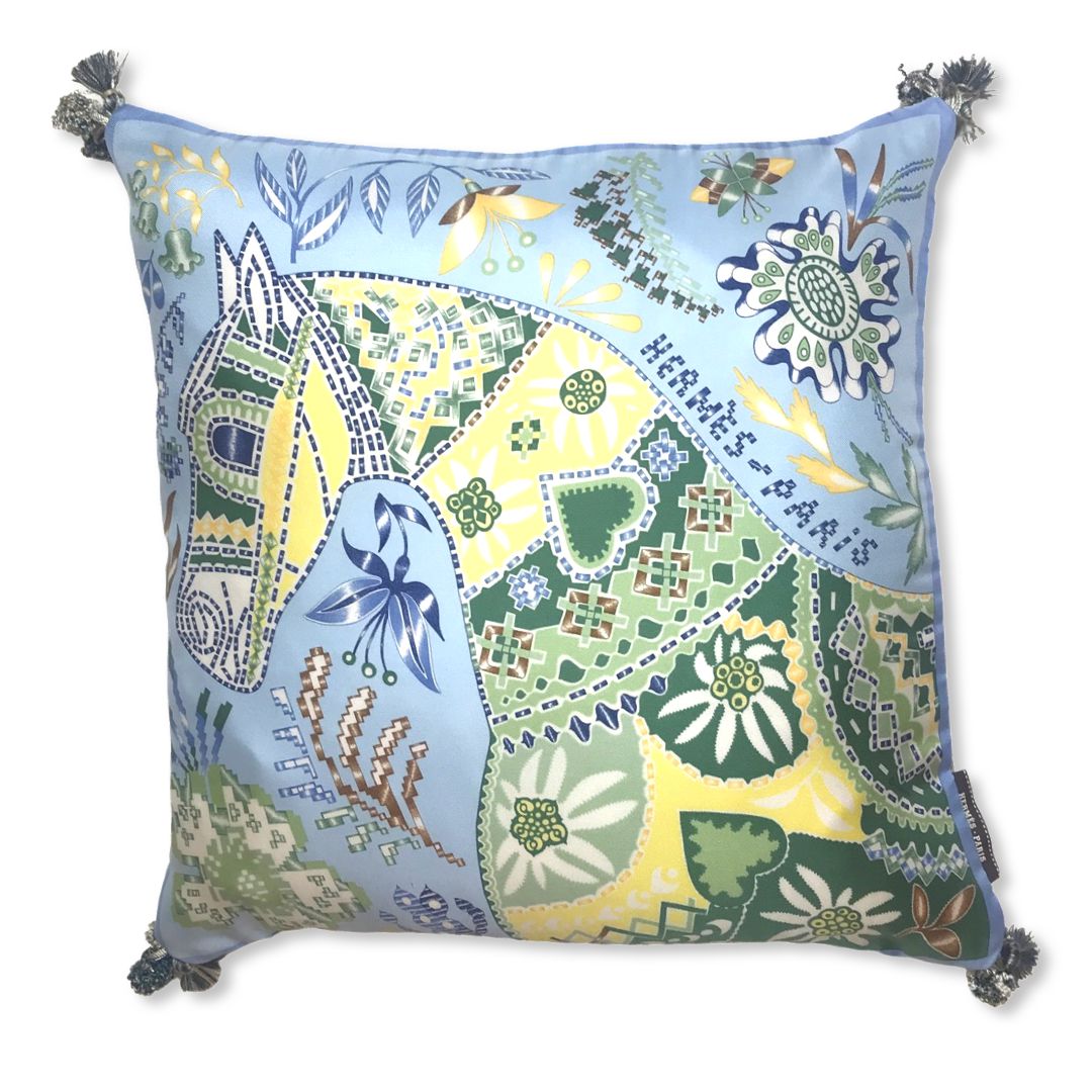 En Attendant Ulysse Vintage Silk Scarf Pillow 17"