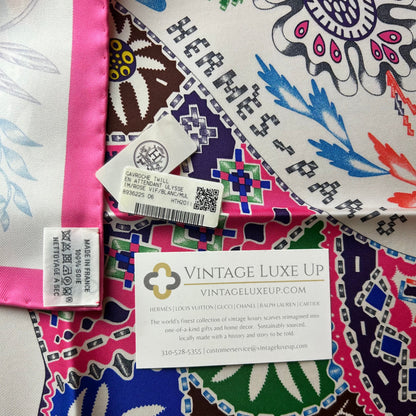 En Attendant Ulysse Vintage Silk Scarf Rose Pillow 17"