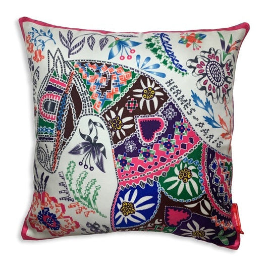 En Attendant Ulysse Vintage Silk Scarf Rose Pillow 17"
