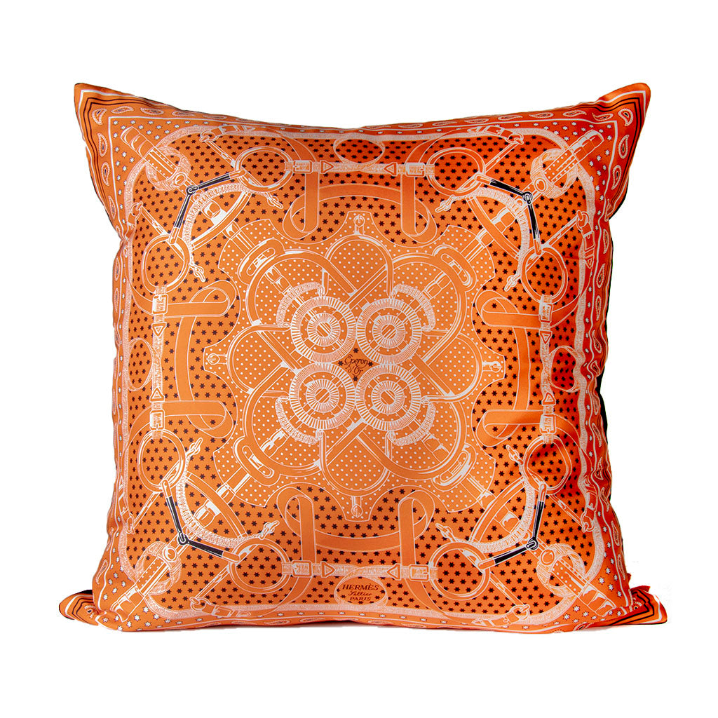 Eperon d'Or Bandana Vintage Silk Scarf Pillow 22"