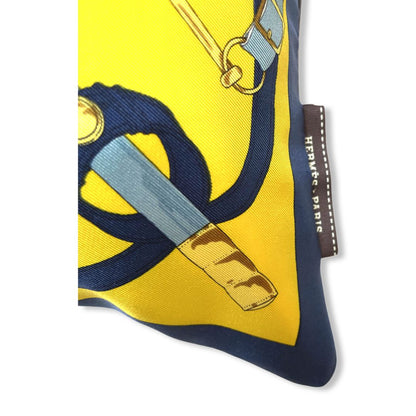 Eperon d'Or Blue & Yellow Vintage Silk Scarf Pillow 17"