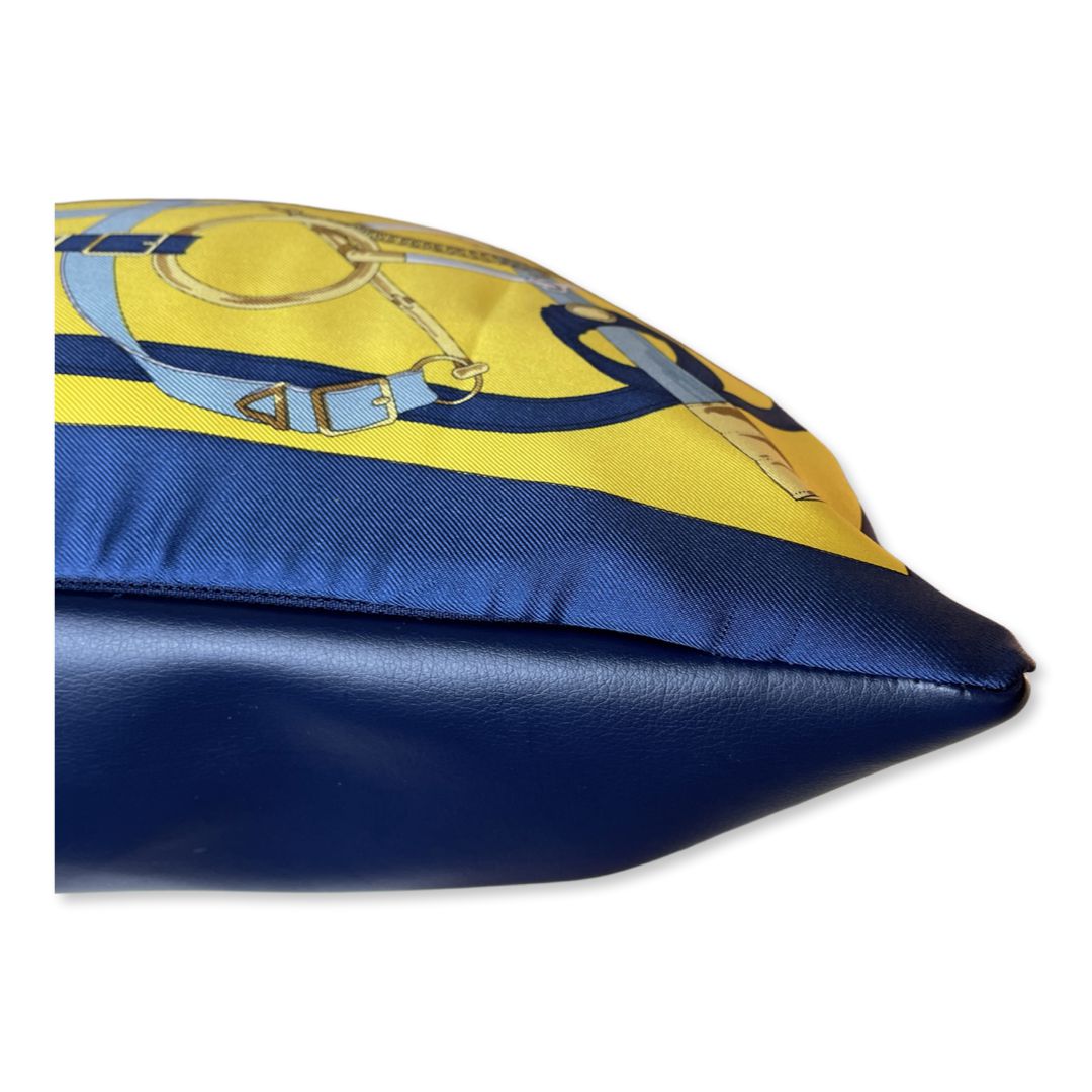Eperon d'Or Blue & Yellow Vintage Silk Scarf Pillow 17"