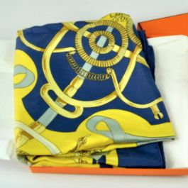 Eperon d'Or Blue & Yellow Vintage Silk Scarf Pillow 17"