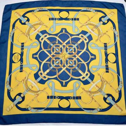 Eperon d'Or Blue & Yellow Vintage Silk Scarf Pillow 17"