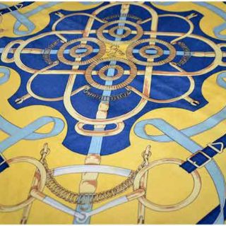 Eperon d'Or Blue & Yellow Vintage Silk Scarf Pillow 17"