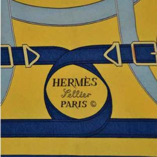 Eperon d'Or Blue & Yellow Vintage Silk Scarf Pillow 17"