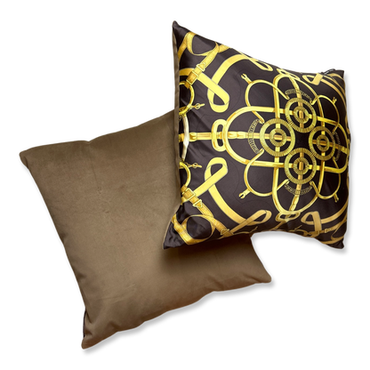 Eperon d'Or Brown Vintage Silk Scarf Pillows 24"