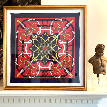 Eperon d'Or Navy Framed Vintage Silk Scarf 20”