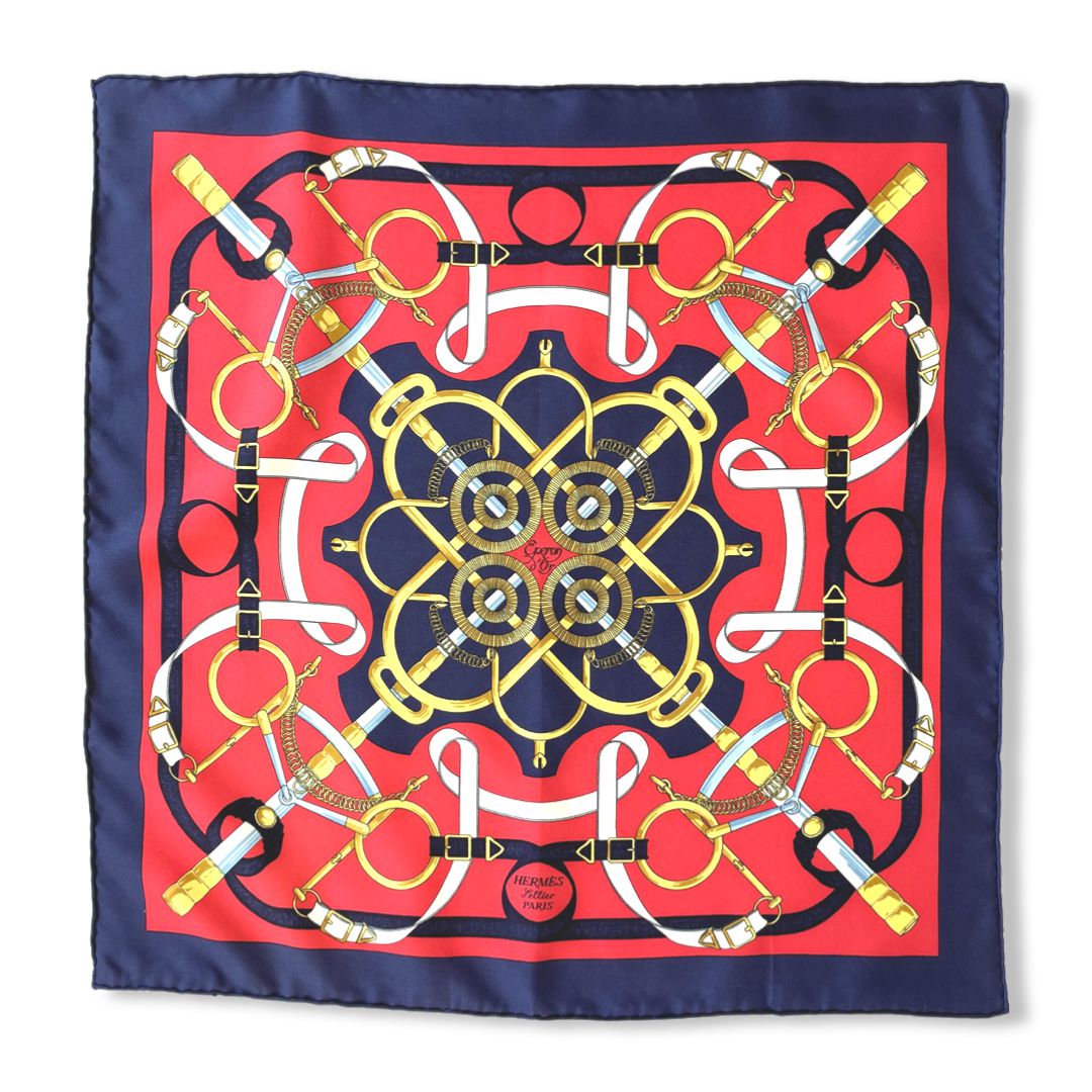 Eperon d'Or Navy Framed Vintage Silk Scarf 20”