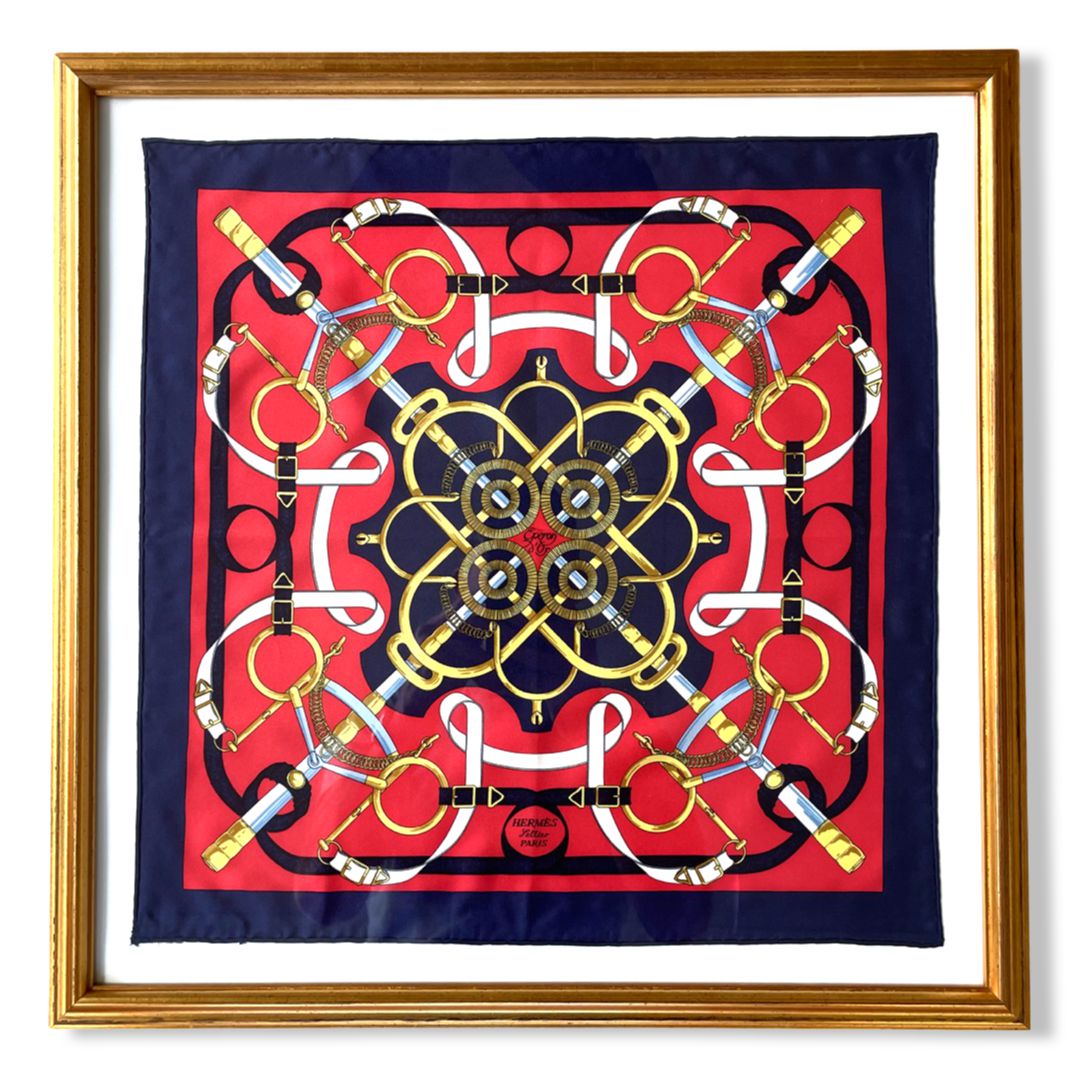 Eperon d'Or Navy Framed Vintage Silk Scarf 20”