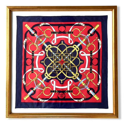 Eperon d'Or Navy Framed Vintage Silk Scarf 20”