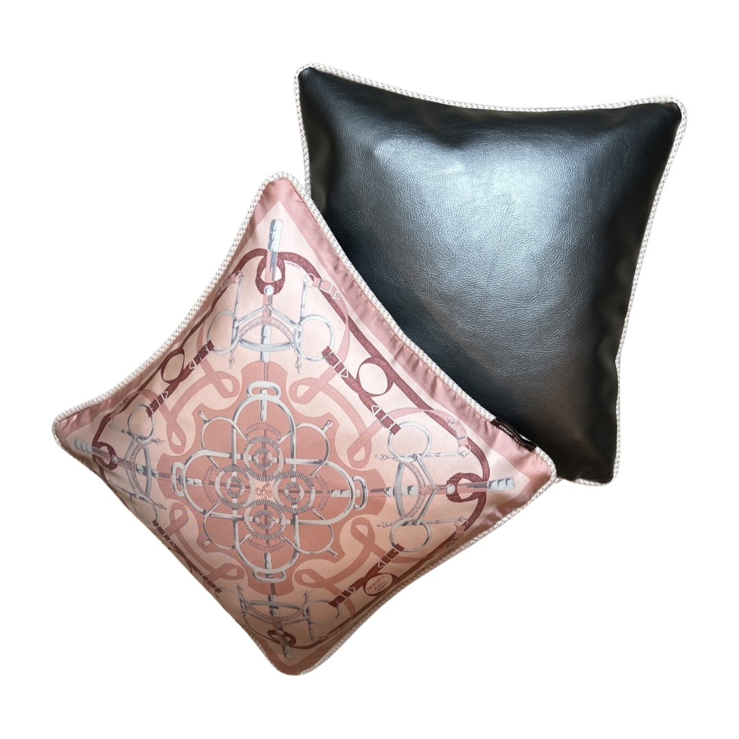 Eperon d'Or Pink Vintage Silk Scarf Pillow 17"