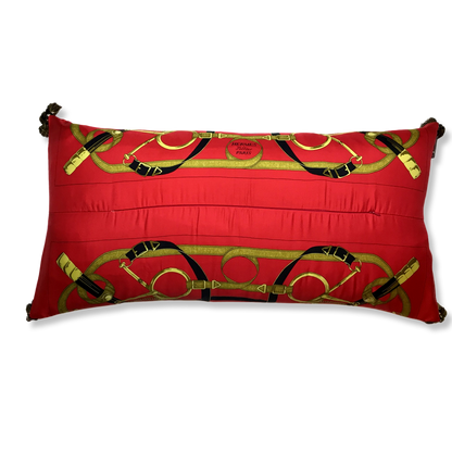 Eperon d'Or Red Vintage Silk Scarf Lumbar Pillow 35"