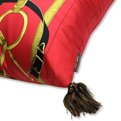 Eperon d'Or Red Vintage Silk Scarf Lumbar Pillow 35"
