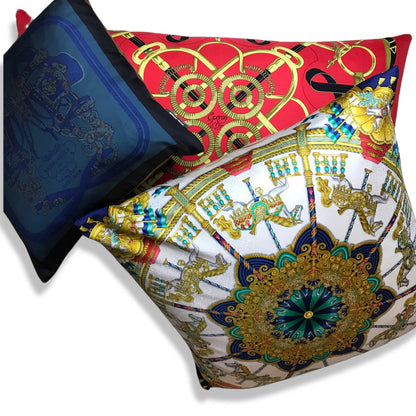 Eperon d'Or Red Vintage Silk Scarf Lumbar Pillow 35"