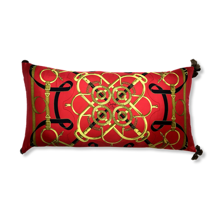 Eperon d'Or Red Vintage Silk Scarf Lumbar Pillow 35"