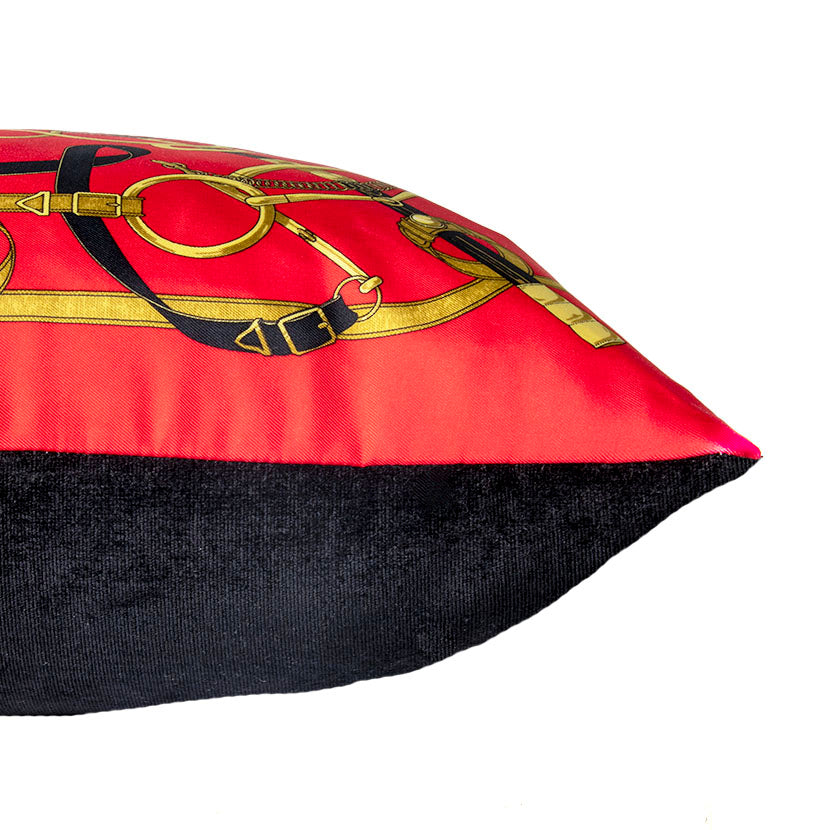 Eperon d'Or Red Vintage Silk Scarf Pillow  17"