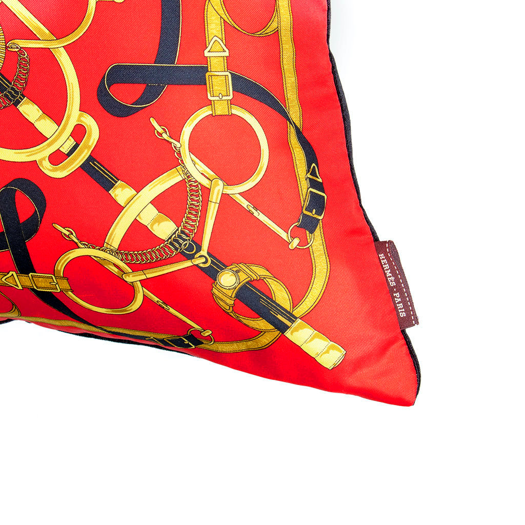 Eperon d'Or Red Vintage Silk Scarf Pillow  17"