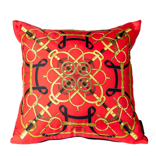 Eperon d'Or Red Vintage Silk Scarf Pillow  17"