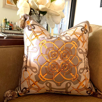 Eperon d'Or Silver Vintage Silk Scarf Pillow 17"
