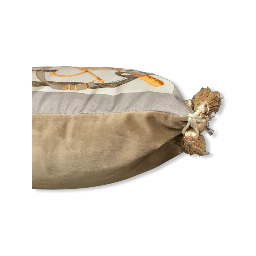 Eperon d'Or Silver Vintage Silk Scarf Pillow 17"