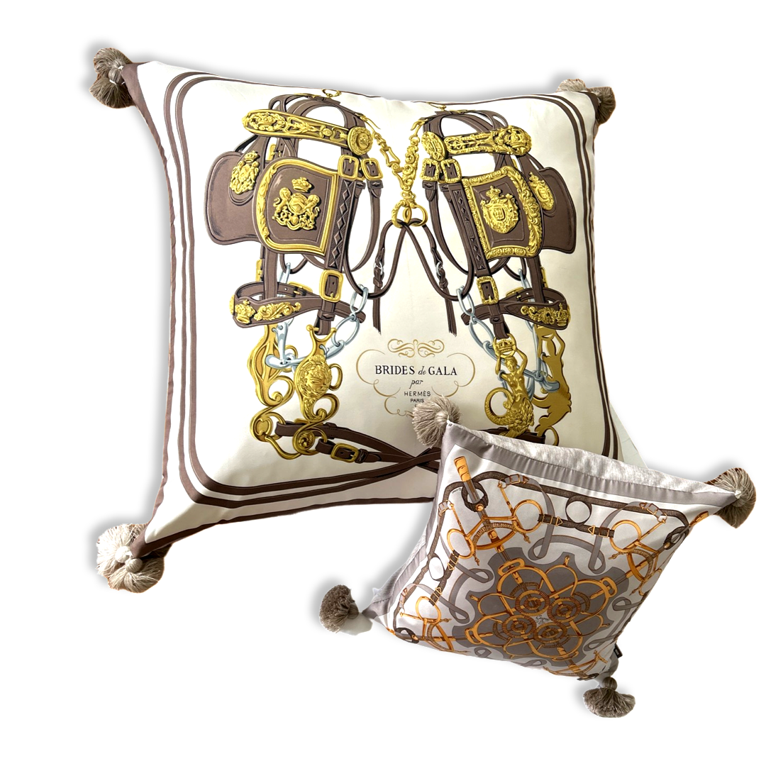 Eperon d'Or Silver Vintage Silk Scarf Pillow 17"