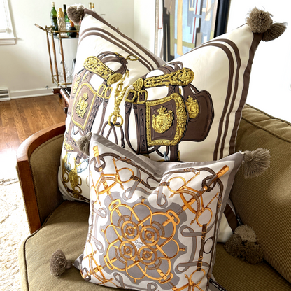 Eperon d'Or Silver Vintage Silk Scarf Pillow 17"