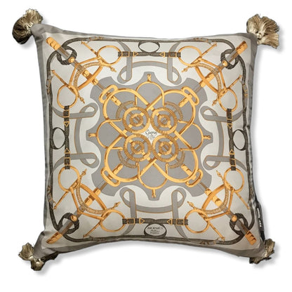 Eperon d'Or Silver Vintage Silk Scarf Pillow 17"