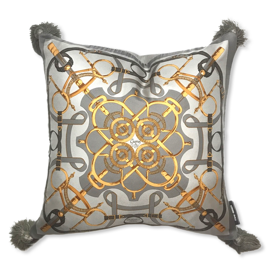 Eperon d'Or Silver Vintage Silk Scarf Pillow 17"