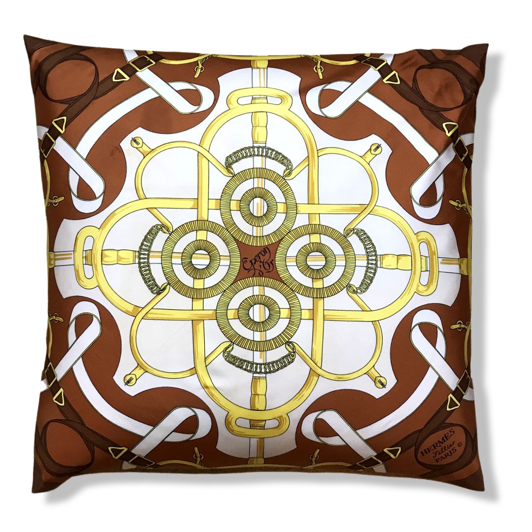 Eperon d'Or Vintage Silk Scarf Pillow 22"