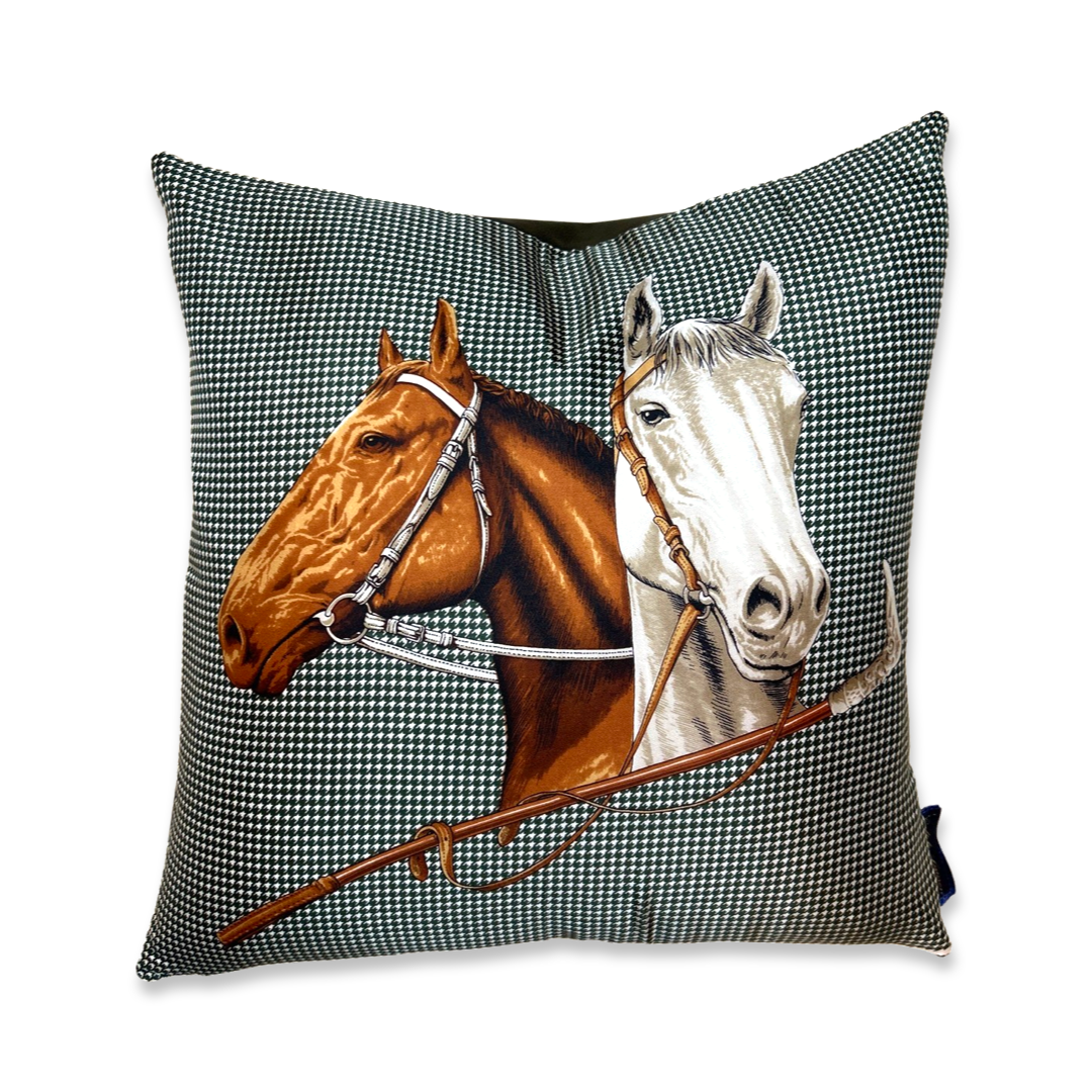 Equestrian Houndstooth Green Vintage Scarf Pillows