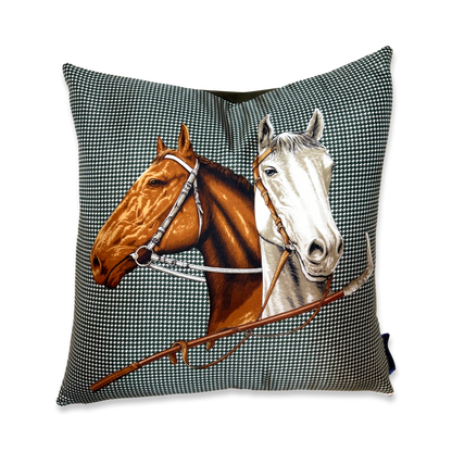 Equestrian Houndstooth Green Vintage Scarf Pillows