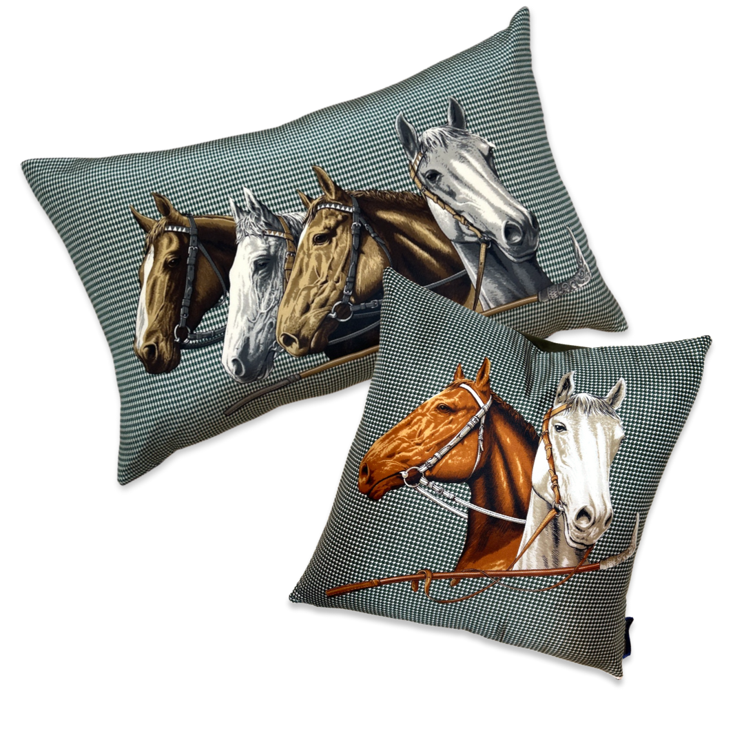 Equestrian Houndstooth Green Vintage Scarf Pillows