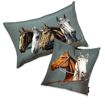 Equestrian Houndstooth Green Vintage Scarf Pillows