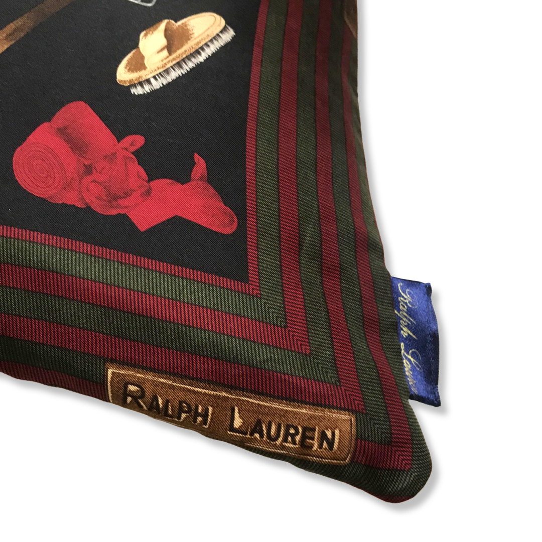 Equestrian Navy Vintage Silk Scarf Pillow 22"