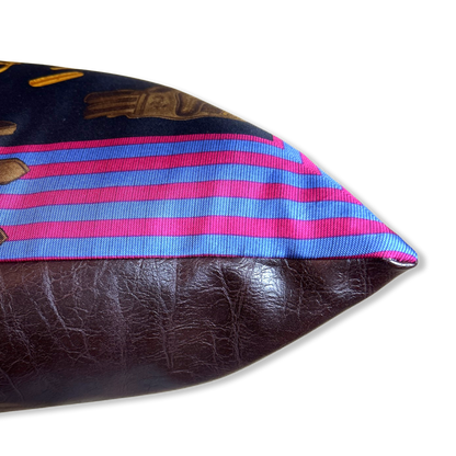 Equestrian Navy Vintage Silk Scarf Pillows 22"