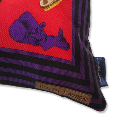 Equestrian Red Vintage Silk Scarf Pillow 22"