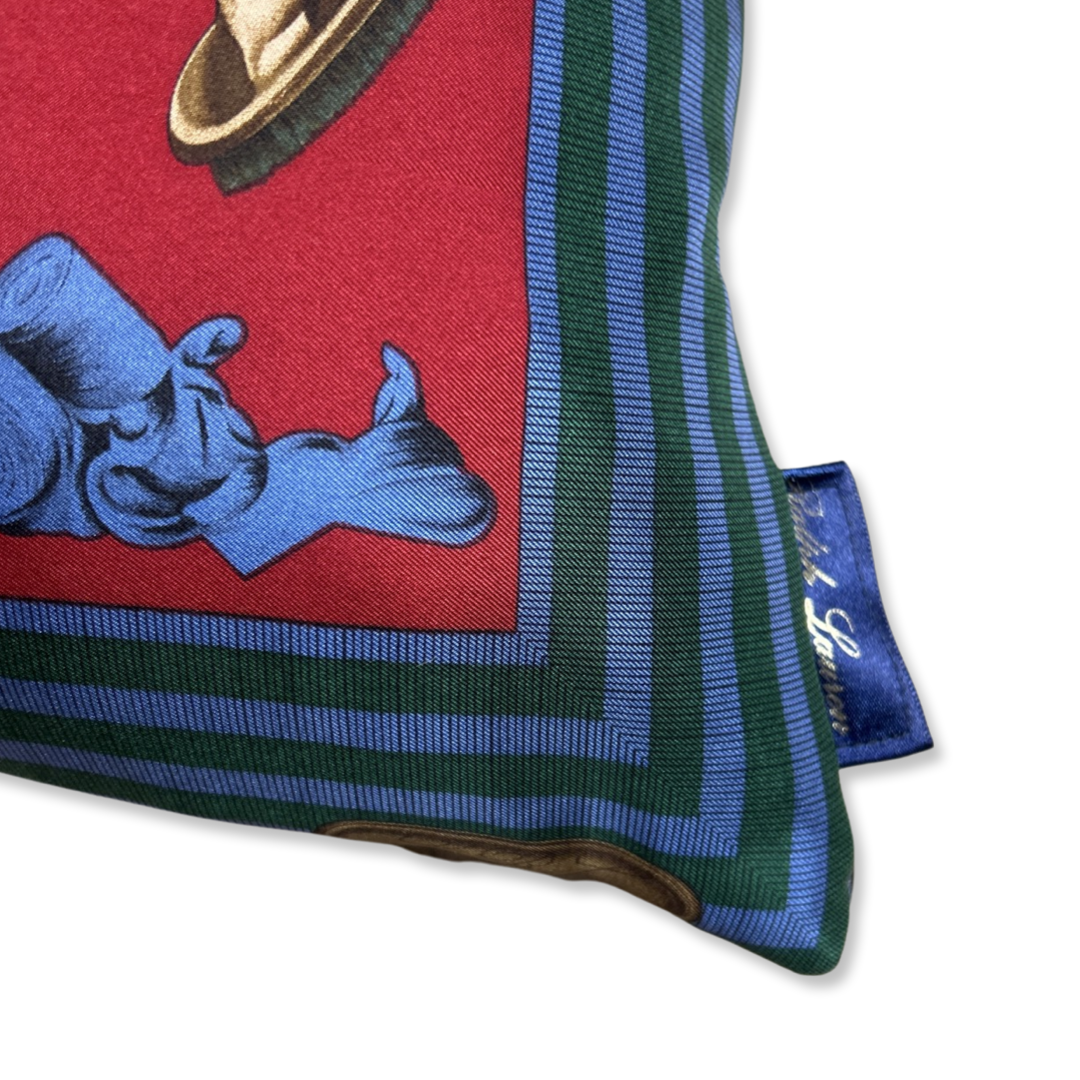 Equestrian Red Vintage Silk Scarf Pillows 22"