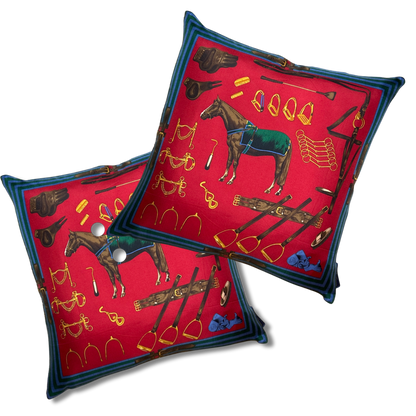 Equestrian Red Vintage Silk Scarf Pillows 22"